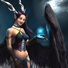 Демоническая девушка-колдунья с черными крыльями.