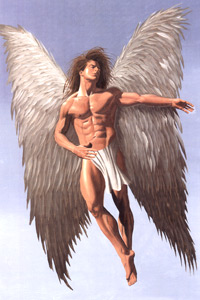 Мужественный ангел мужчина в небесах на аватарке для вконтакте.