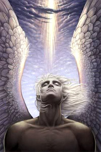 Аватарка для контакта с крылатым мужчиной в образе ангела, белые волосы.