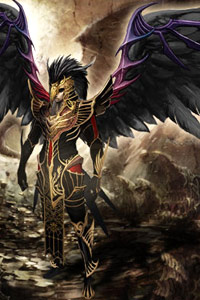 Воинственный ангел с чёрными крыльями в боевых доспехах аватарка для контакта.