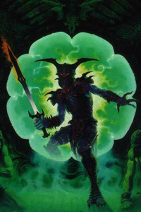 Аватарка с изображением черного демона в доспехах с мечом в руке.