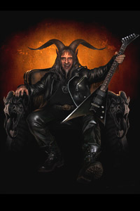 Бесплатно скачать картинку с изображением сатаны с электро гитарой в руках.