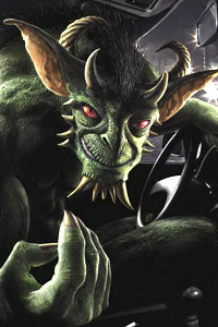 Хитрый рогатый демон-таксист, аватарка для контакта с дьяволом за рулем. Демоническое такси.