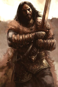 Суровый мужчина воин с двуручным мечом - аватарка для вконтакте.