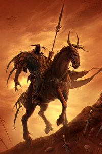 Аватарка для контакта с тёмным конным рыцарем с огромным копьем в руке. Адский рыцарь, всадник, чемпион.