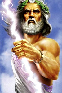 Аватарка для контакта с изображением Зевса. Громовержец с молнией в руке.