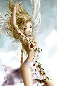 Аватарка для контакта девочка ангел с цветами, аниме, скачать картинку бесплатно.