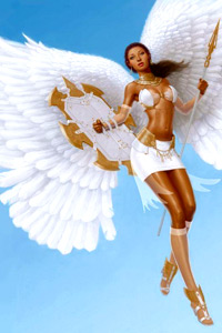 Ангел женщина с большими крыльями с щитом и копьем, ангел-воин, скачать картинку.