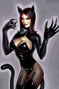 Картинка в контакте дьяволица женщина-кошка в черном, скачать бесплатно.