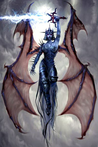 Аватарка для контакта женщина-дьявол, демон с крыльями дракона, скачать бесплатно.