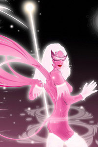 Аватарка для контакта розовая девушка дьявол в перчатках, скачать бесплатно.