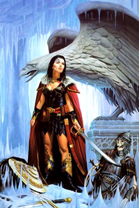 Аватарка воин-девушка в доспехах, огромный орел, скелет рыцаря, скачать бесплатно.