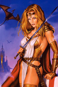 Аватарка в контакте воинственная девушка со шпагой (мечом), птеродактиль, скачать аватарку бесплатно.
