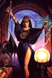 Аватар женщина-колдунья ведьма, светящийся шар, молния, дракон, скачать картинку для контакта.