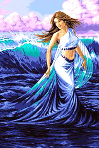 Аватарка для контакта женщина богиня в белой одежде выходит из морских волн, скачать картинку для контакта.