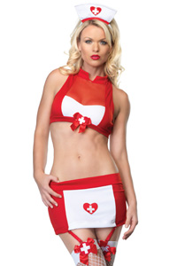 Эротический костюм медсестры. Короткая юбка и топ для сексуальных игр.