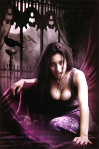 Женщина-вампирша, девушка вампир, острые зубы, скачать аватарку для контакта.