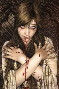Картинка в контакте девушка-вампир, кровь, страшный взгляд, скачать аватарку.