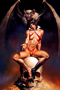 Картинка для контакта девушка вампир на черепе, большая летучая мышь, скачать картинку.